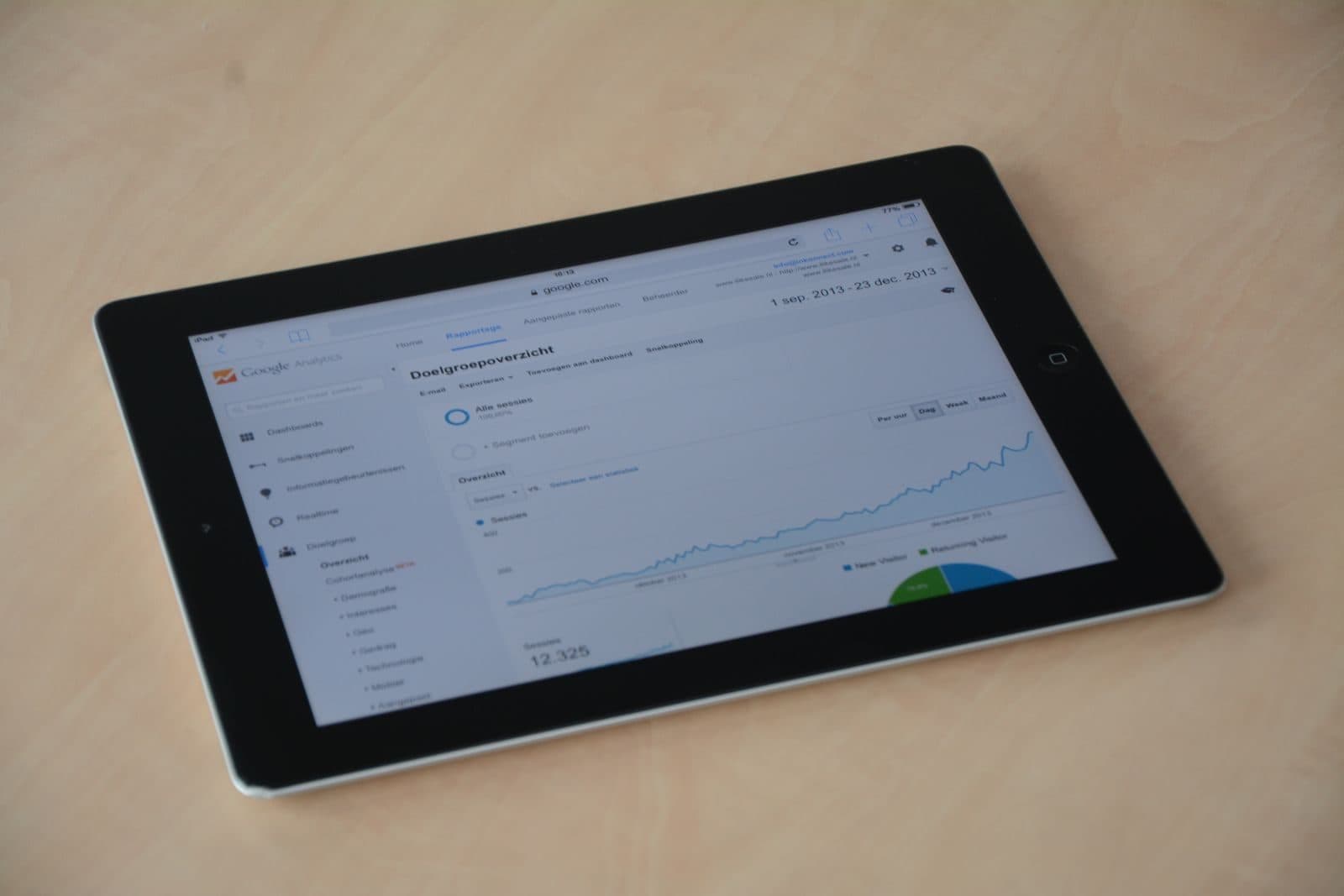 Tablet showing a web analytics dashboard